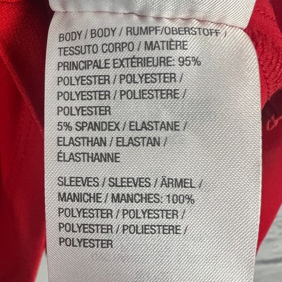 Susan Graver Women's 1X Red Sheer Sleeve Tie Detail V-Neck Tunic Elegant Blouse - Picture 9 of 13